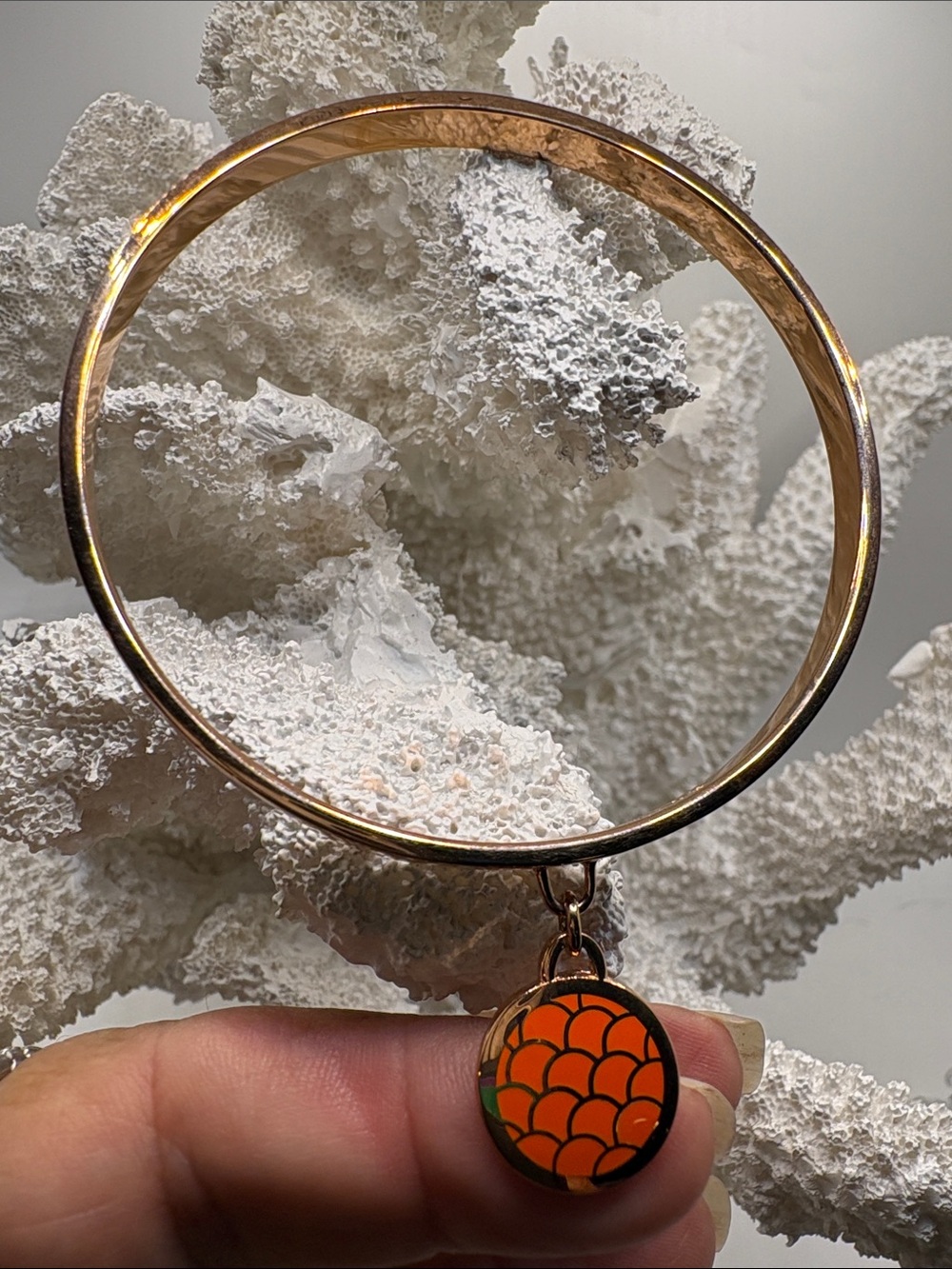 Halcyon Days Bangle Bracelet with Orange Scale Charm